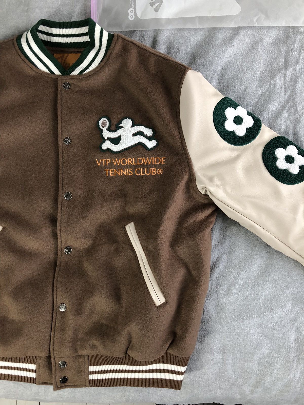 image of Vandy The Pink Tennis Varsity Jacket in Brown, Men's (Size Large)