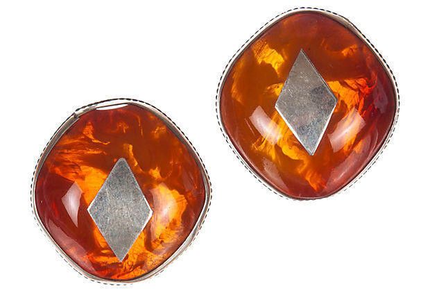 Designer African Sterling Silver Amber Earrings Size ONE SIZE - 1 Thumbnail