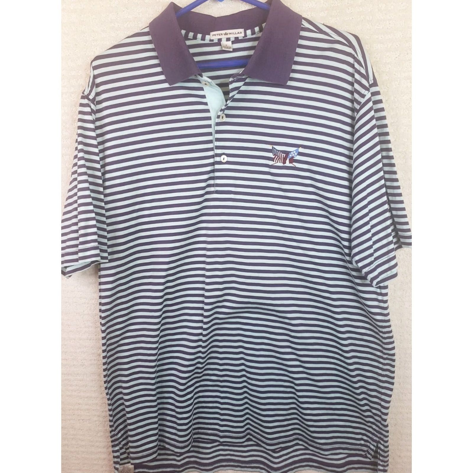 Peter Millar Peter Millar Golf Polo Shirt Men's L Purple Teal Striped 100% Cotton Cotton Size US L / EU 52-54 / 3 - 2 Thumbnail