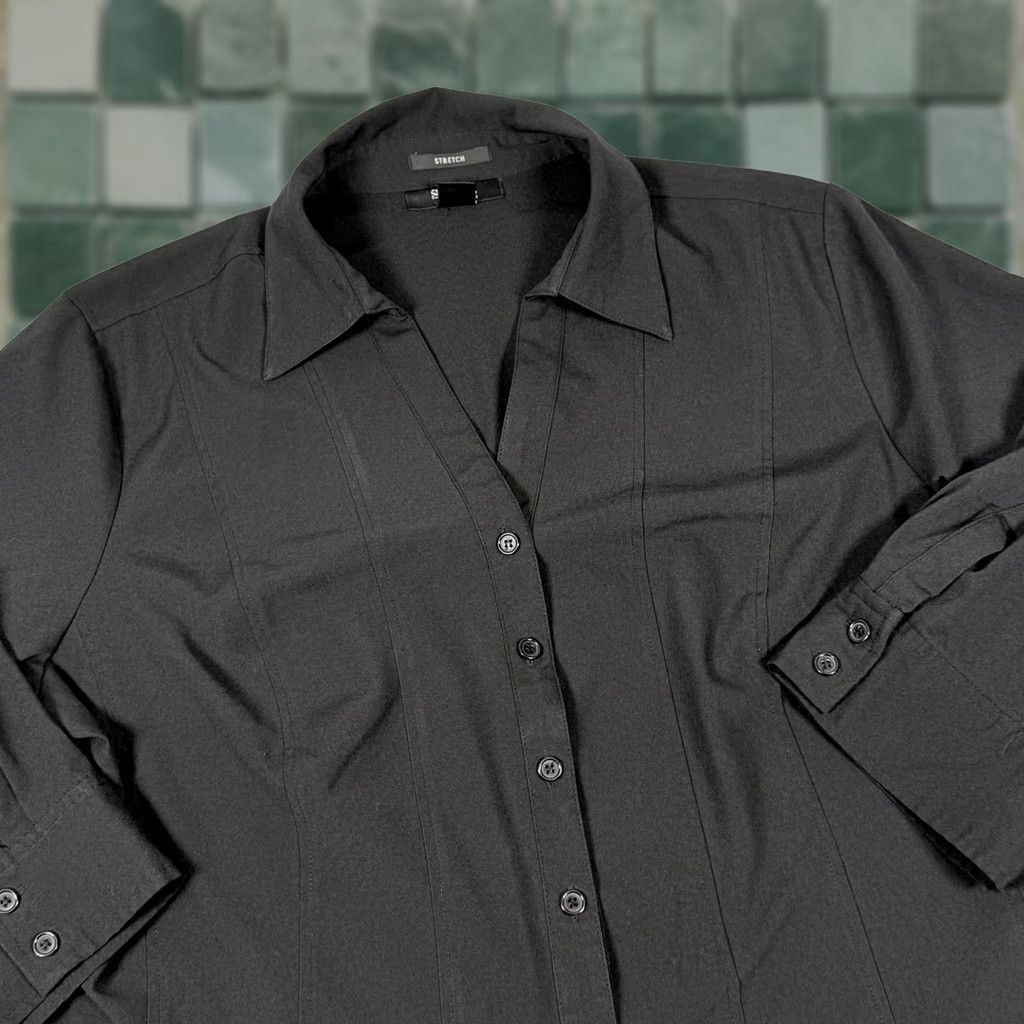 Style & Co Whimsygoth Blouse Style & Co 18W Black Stretch Button-Up 3/4 Sleeve Women's Plus Size Workwear Shirt Size XXL / US 16-18 / IT 52-54 - 1 Thumbnail