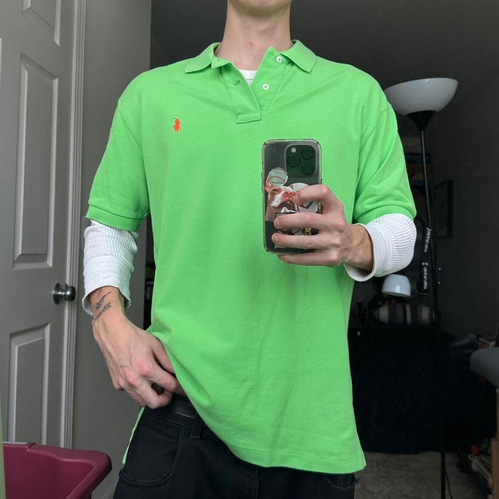 Polo Ralph Lauren Green Orange Polo Ralph Lauren Embroidered Polo Collar Shirt Size US L / EU 52-54 / 3 - 1 Thumbnail