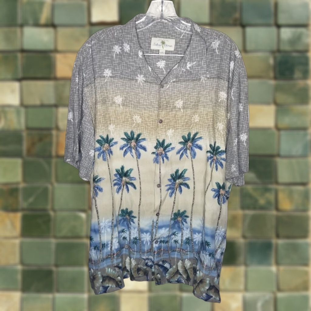 Vintage Hawaiian Island Shores Mens Short Sleeve Button Up Shirt XL Beige Palm Tree Size US 36 / EU 52 - 1 Thumbnail