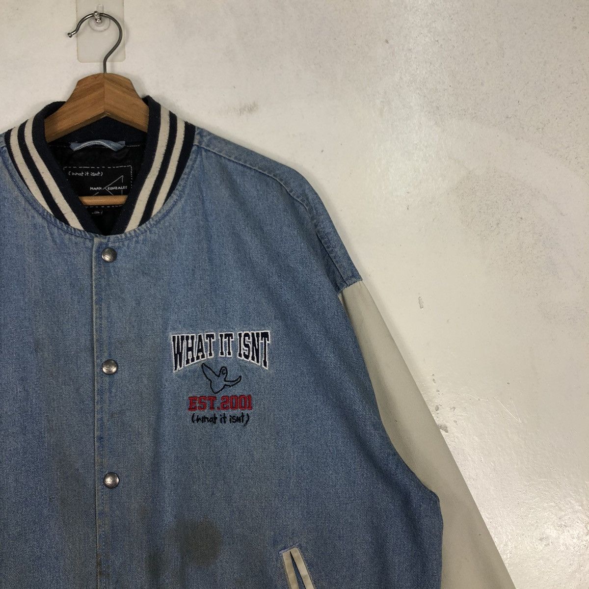 Japanese Brand 🔥Vtg Denim Bomber Jacket Mark Gonzales Big Logo Spell Out Size US M / EU 48-50 / 2 - 10 Thumbnail
