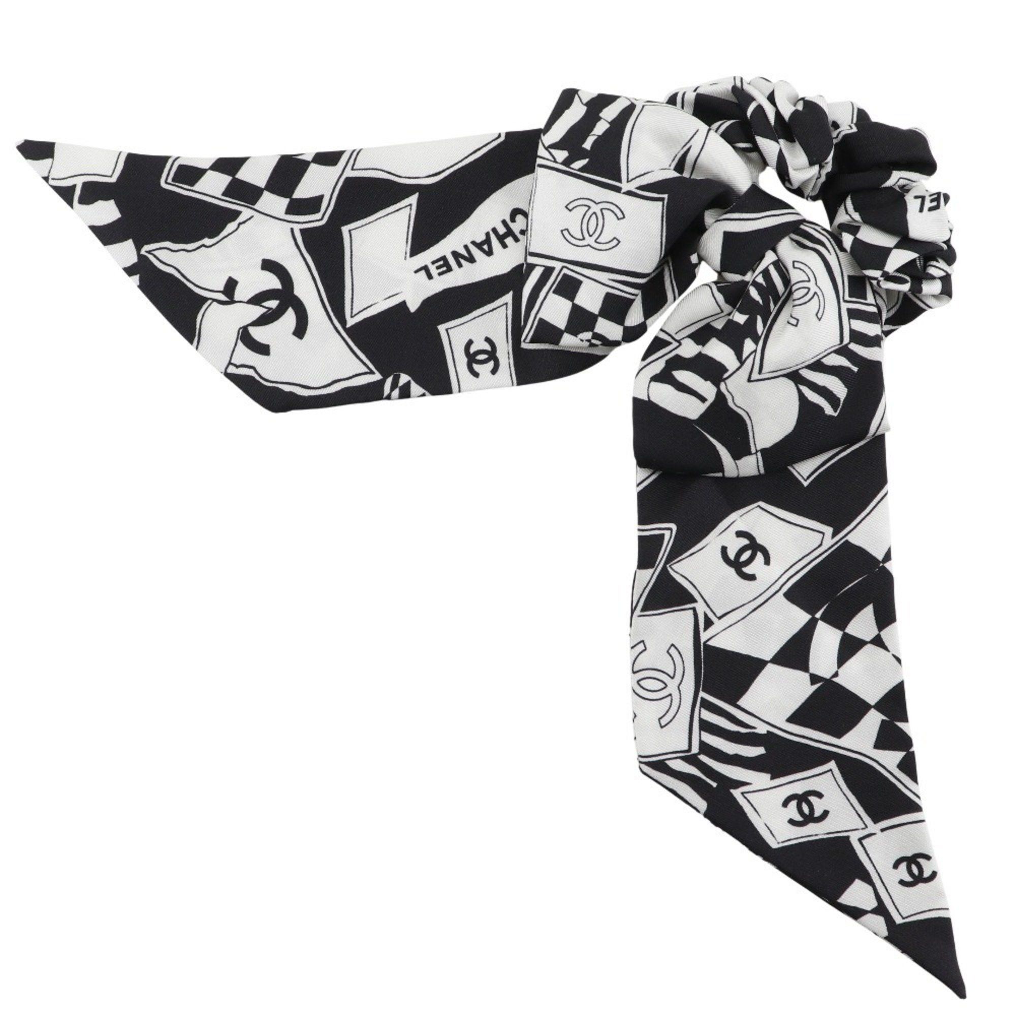 Chanel CHANEL Scrunchie with Coco Mark Ribbon, Silk, Black/White, Women's Size ONE SIZE - 1 Thumbnail