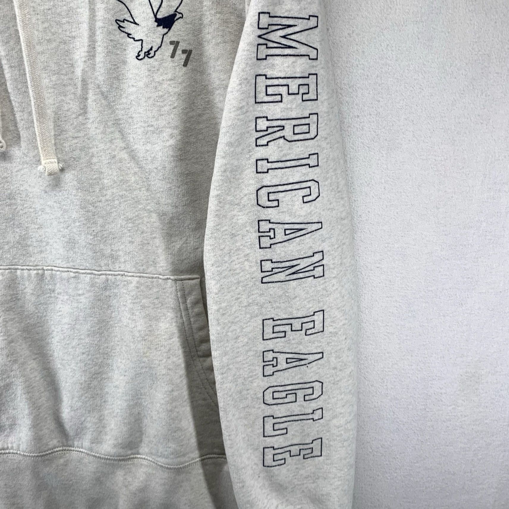 American Eagle Outfitters American Eagle Hoodie Men L Heather Gray Logo Sleeve Pullover Hooded All Seasons Graphic Print Size US L / EU 52-54 / 3 - 5 Thumbnail