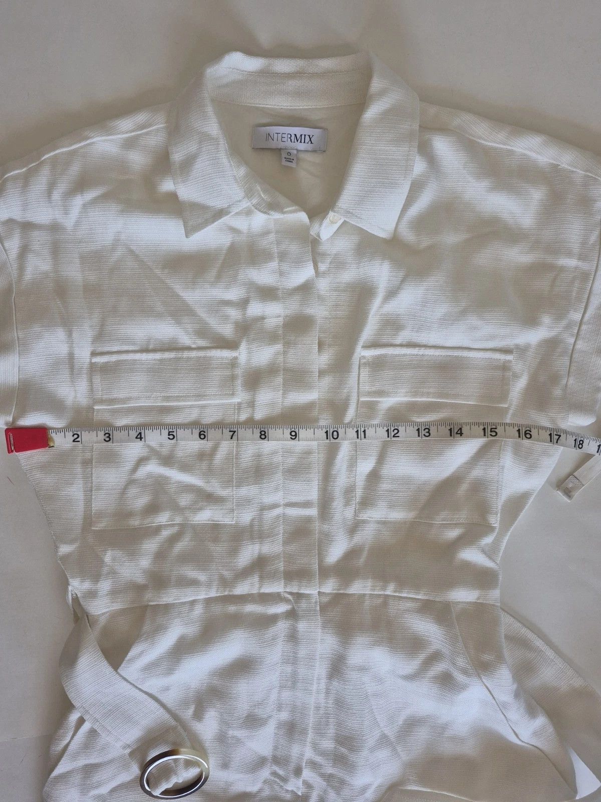 INTERMIX Playsuit Romper Ivory Short Sleeve Collared Button Up Belted Size 25" / US 0 / IT 36 - 7 Thumbnail