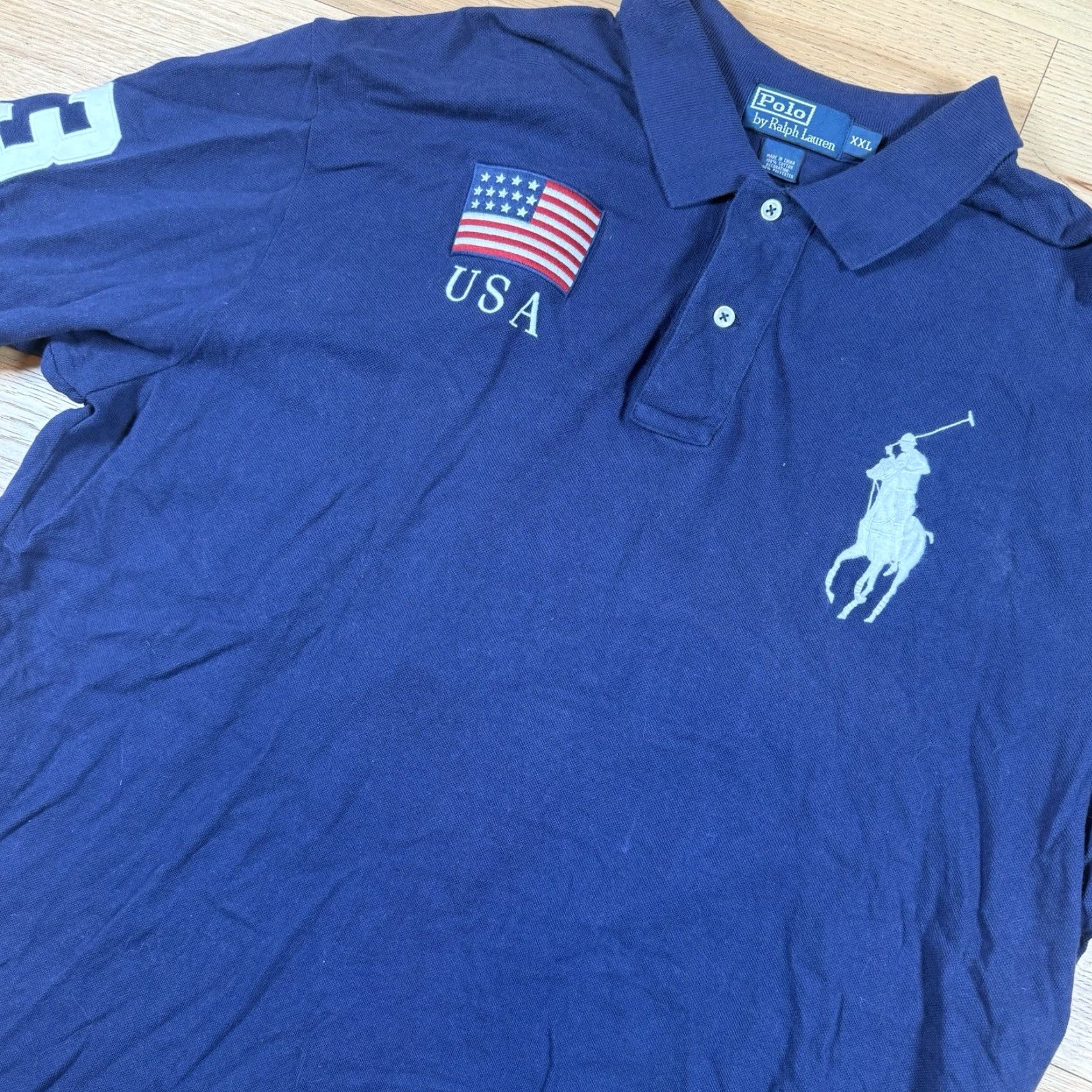 Ralph Lauren VINTAGE Ralph Lauren Polo Shirt Mens XXL Blue US Flag Big Pony #3 Size US XXL / EU 58 / 5 - 2 Thumbnail