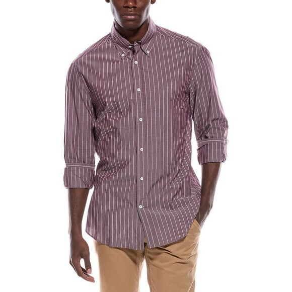 Brunello Cucinelli o1y0526 Striped Shirt in Mauve Size US XL / EU 56 / 4 - 1 Thumbnail