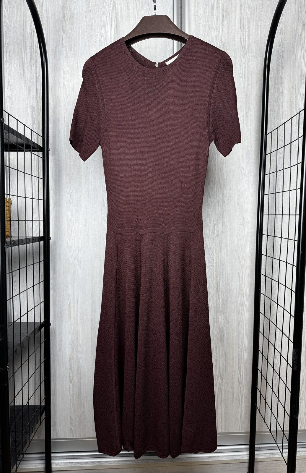 Women's Jason Wu Burgundy Short Sleeve Fit Flared Knit Dress