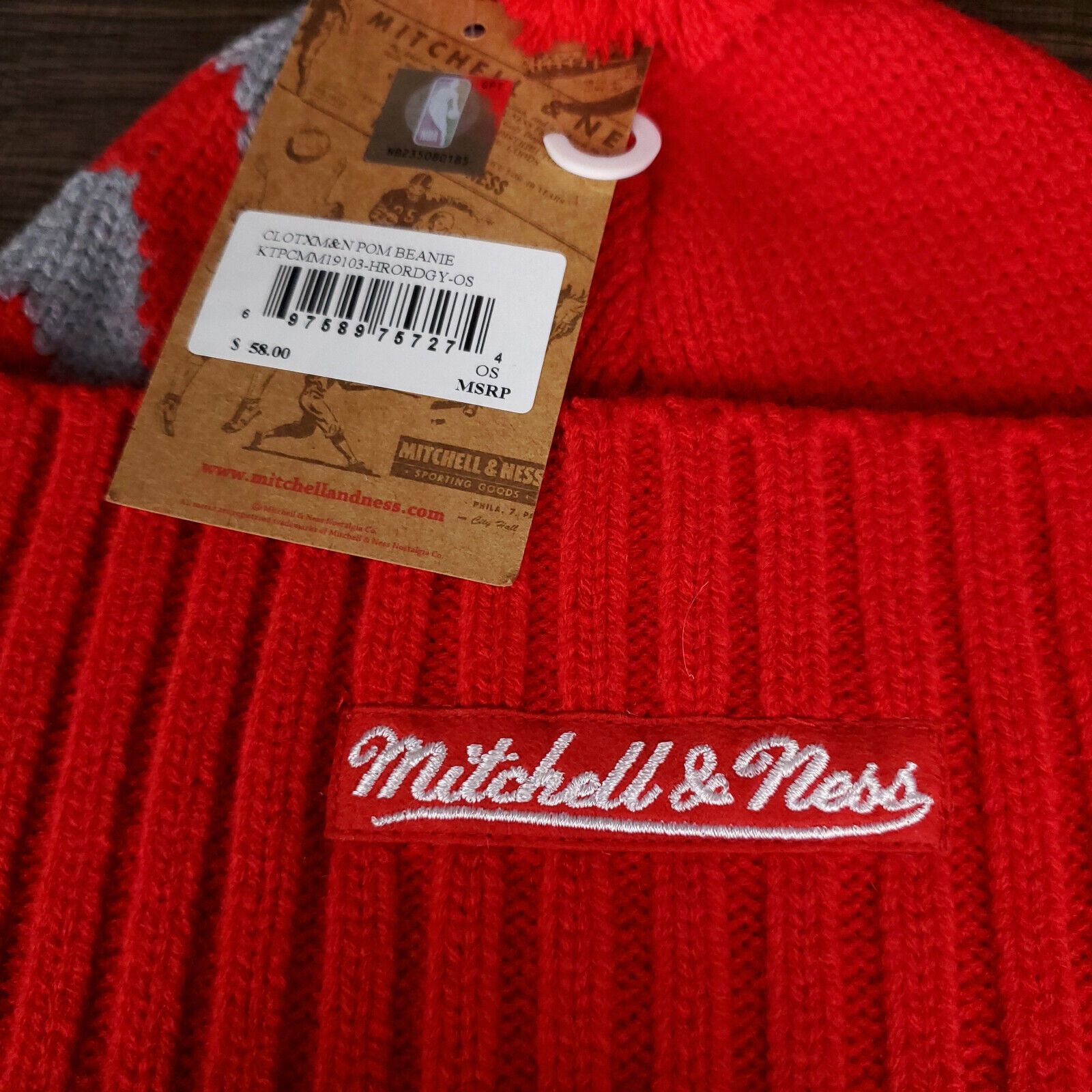 CLOT × Mitchell & Ness CLOT x Houston Rockets Mitchell & Ness NBA Cuff Knit Beanie Size ONE SIZE - 6 Thumbnail