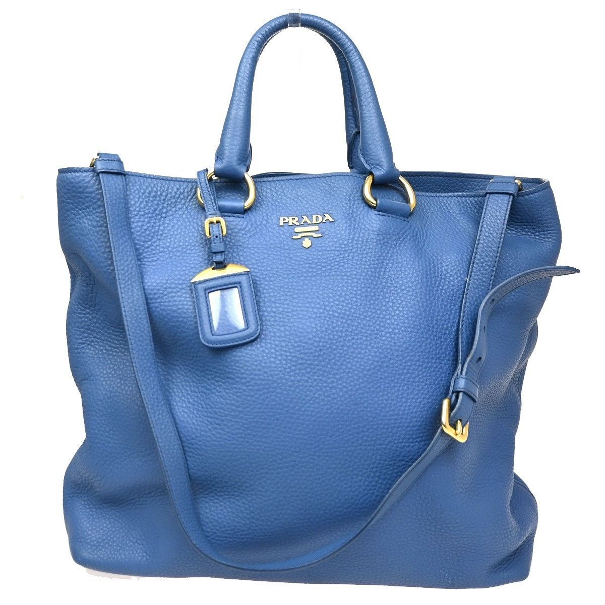 Prada Vitello Daino Convertible Shopper Tote Blue