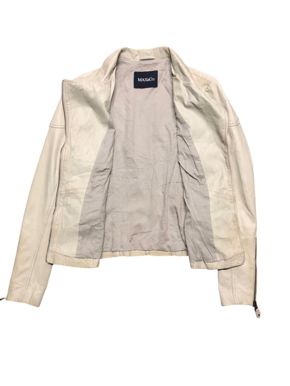 Branded Leather × Leather MAX&Co. Double Collar Lamb leather Ride Jacket Cream Size US XXS / EU 40 - 4 Thumbnail