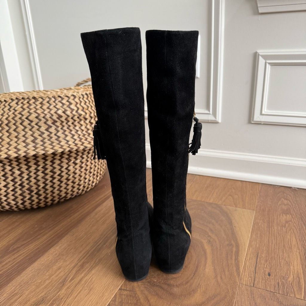Stuart Weitzman Stuart Weitzman Boot Tass Hidden Wedge Black Suede Gold Zipp Size US 6.5 / IT 36.5 - 5 Thumbnail