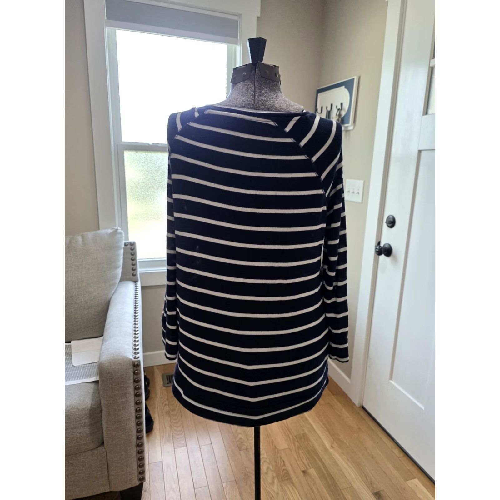 Vintage MIX by 41 Hawthorn Navy and White Striped Sweater L Women Pullover Long Sleeve Size L / US 10 / IT 46 - 2 Thumbnail