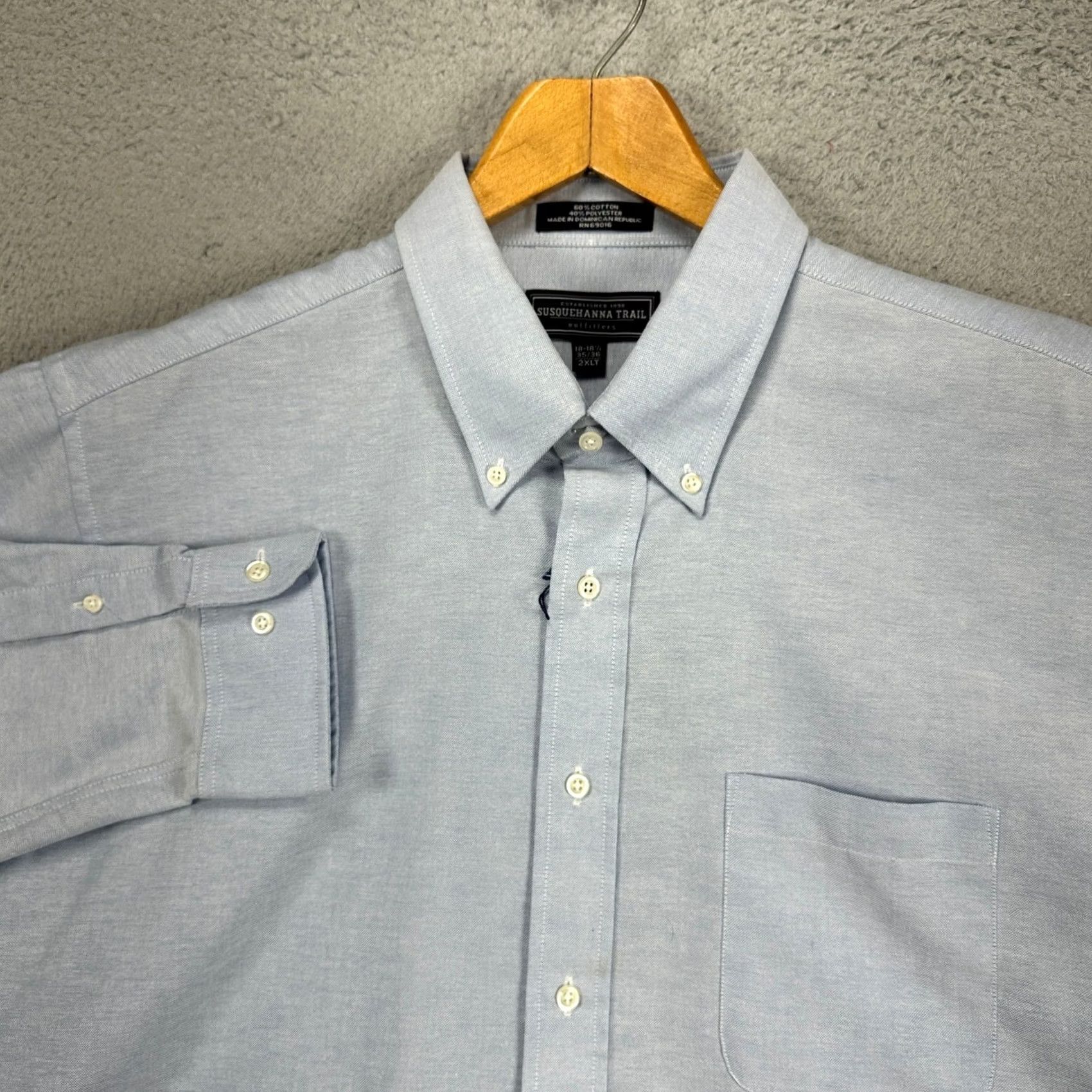 Vintage VINTAGE? Susquehanna Trail Men Bon-Ton Dress Shirt 18-18.5 35-36 2XL Blue Button-Down NEW Size 48R - 2 Thumbnail