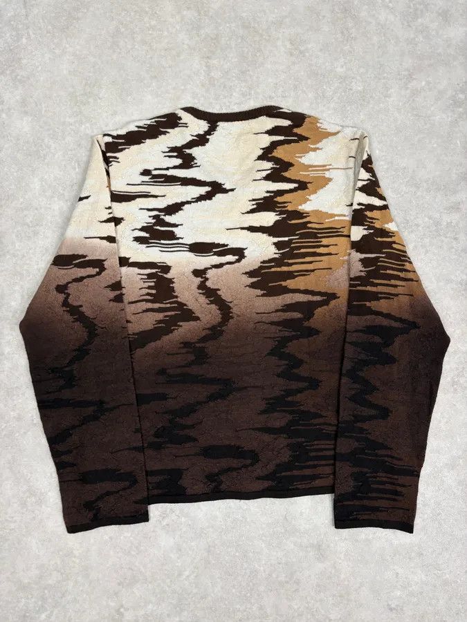 Roberto Cavalli 2000s Roberto Cavalli Brown Wool V Neck Gradient Wavy Sweater Size M / US 6-8 / IT 42-44 - 6 Thumbnail
