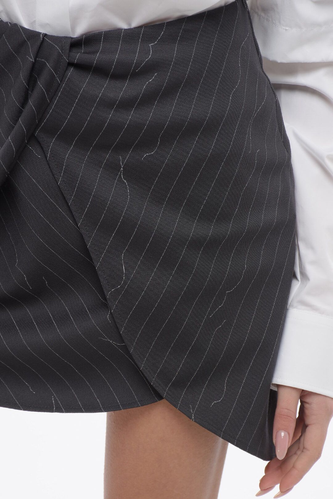 Off-White og1mm1125 Layered Twist Pinstriped Mini Skirt in Black Size 28" / US 6 / IT 42 - 3 Thumbnail