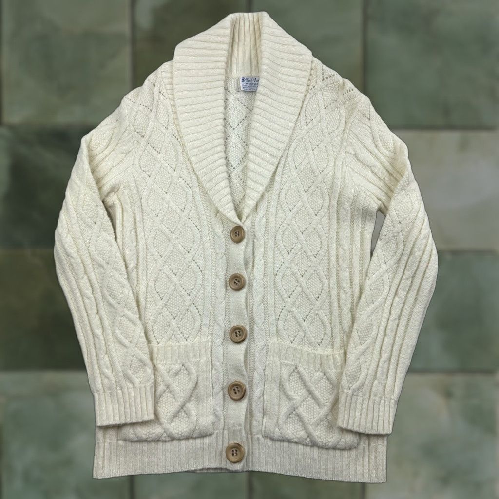 Vogue Vintage British Vogue Wintuk Sweater Adult Medium Ivory Knit 70s 80s Cardigan Size M / US 6-8 / IT 42-44 - 1 Thumbnail