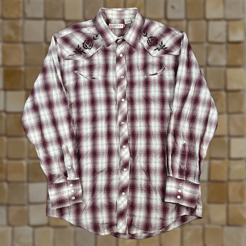 Roper Roper Western Shadow Plaid Cowboy Pearl Snap Men's XL Size Button Up Collared Shirt Size US XL / EU 56 / 4 - 1 Thumbnail