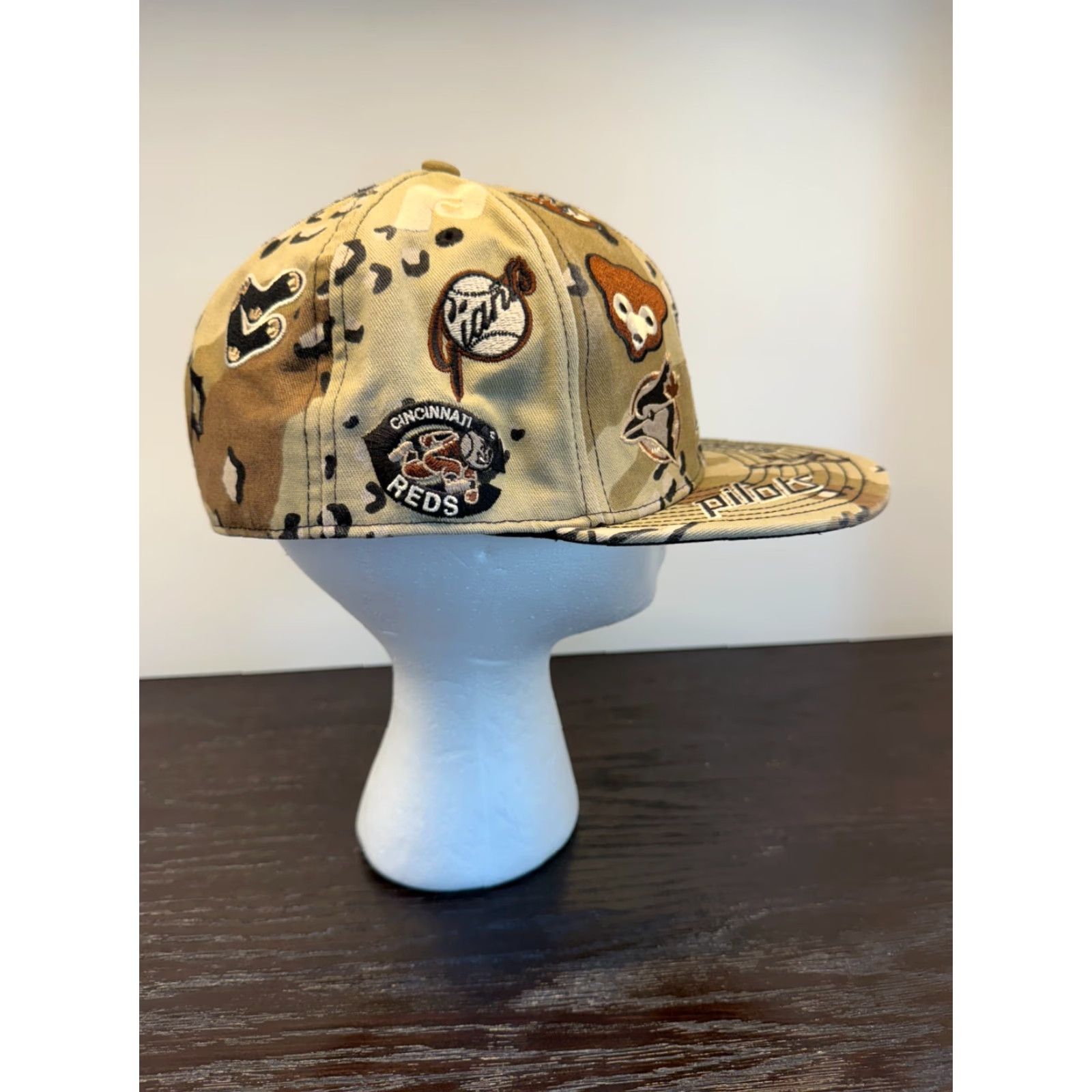 New Era VINTAGE Cooperstown Collection Baseball Cap Mens Fitted 7 3/8 Beige Camo Cotton 59Fifty USA Size ONE SIZE - 3 Thumbnail