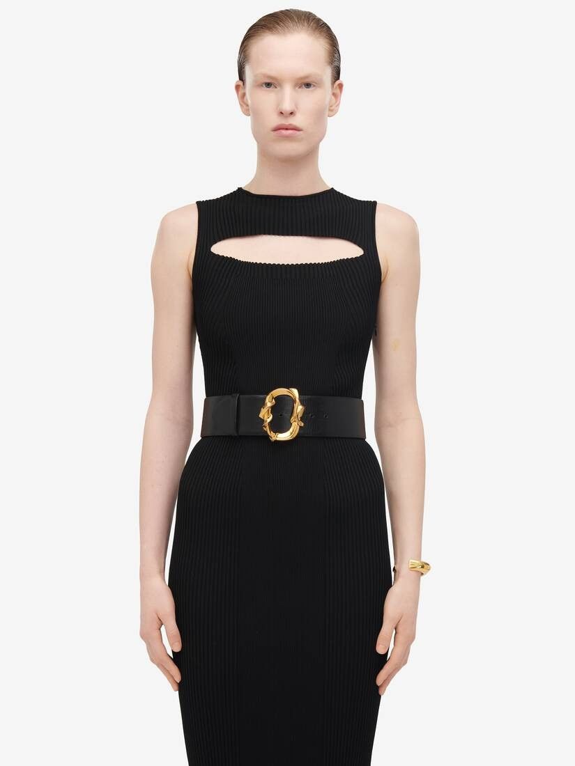 Alexander McQueen o1srvl11e0326 Slashed Knit Midi Dress in Black Size S / US 4 / IT 40 - 2 Thumbnail