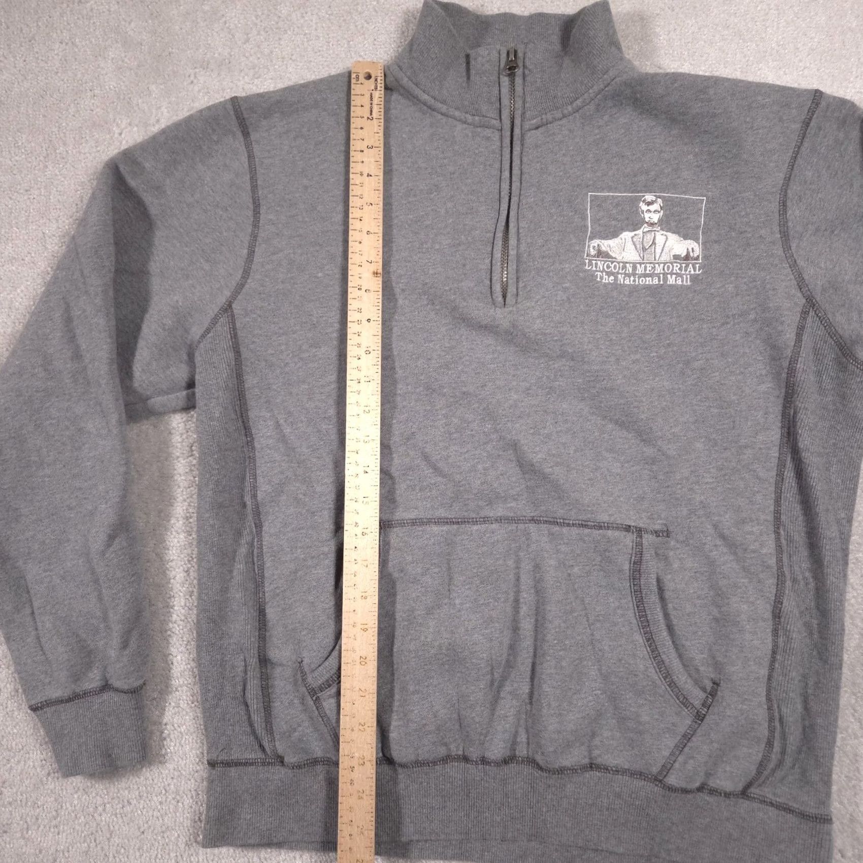 Vintage Blue 84 Sweatshirt Mens M Gray Quarter Zip Fleece Lincoln Memorial Graphic Pullover USA 1/4 Zip Kangaroo Pocket Embroidered Logo Mock Neck Size US M / EU 48-50 / 2 - 5 Thumbnail