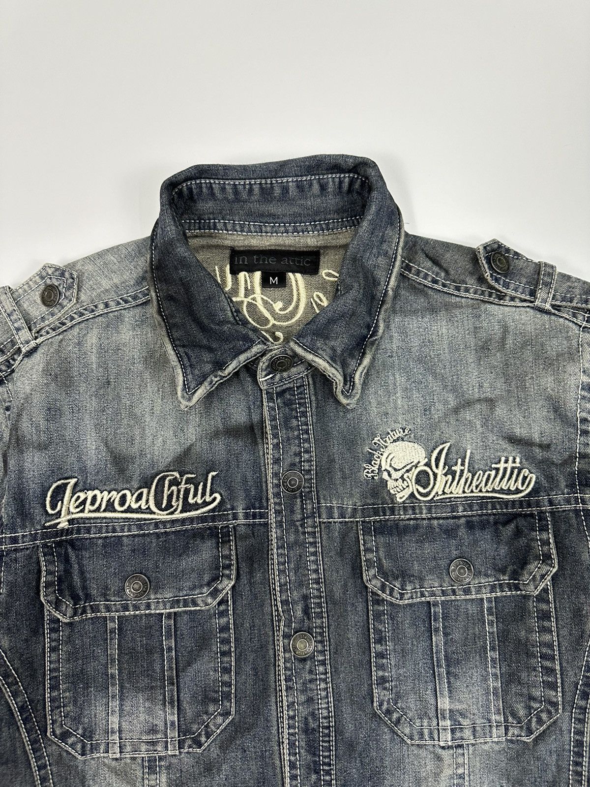 In The Attic In The Attic Punk Style Rider 3Q Denim Shirt A651 Size M / US 6-8 / IT 42-44 - 3 Thumbnail