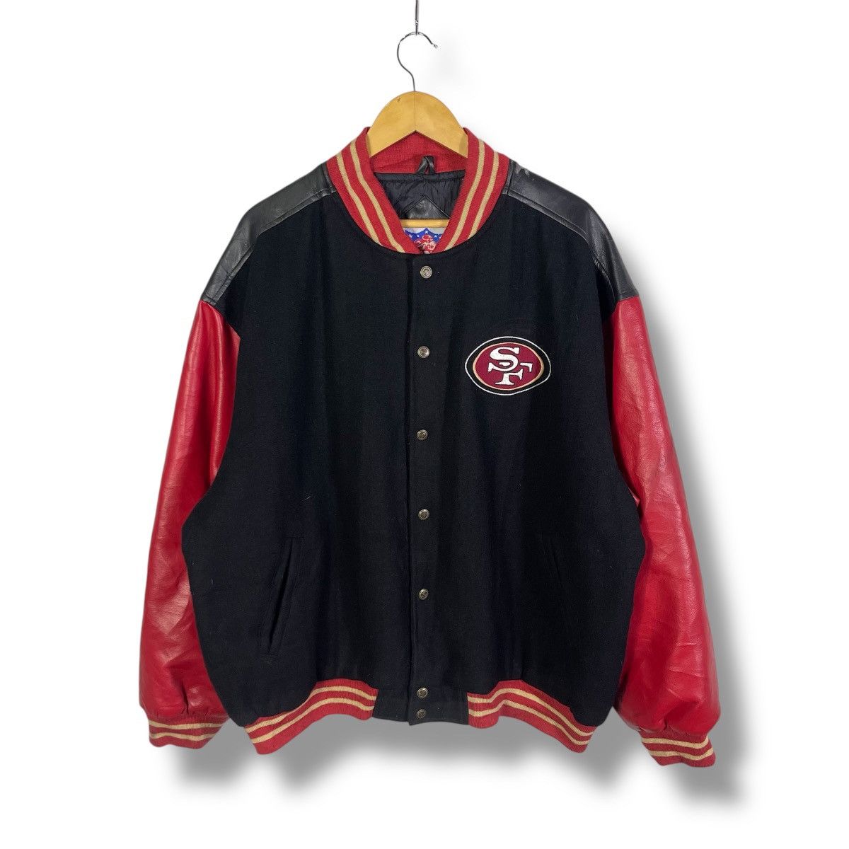 Vintage SF 49ers NFL Embroidery Wool Varsity Leather Jacket