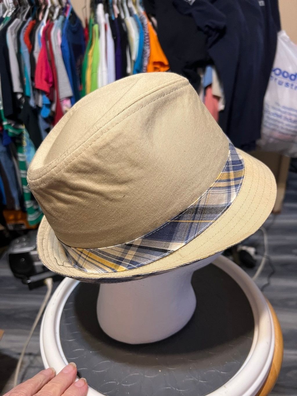 Other Unisex Granule Fedora Hat Tan/Blue Plaid Size One Size Size ONE SIZE - 4 Thumbnail