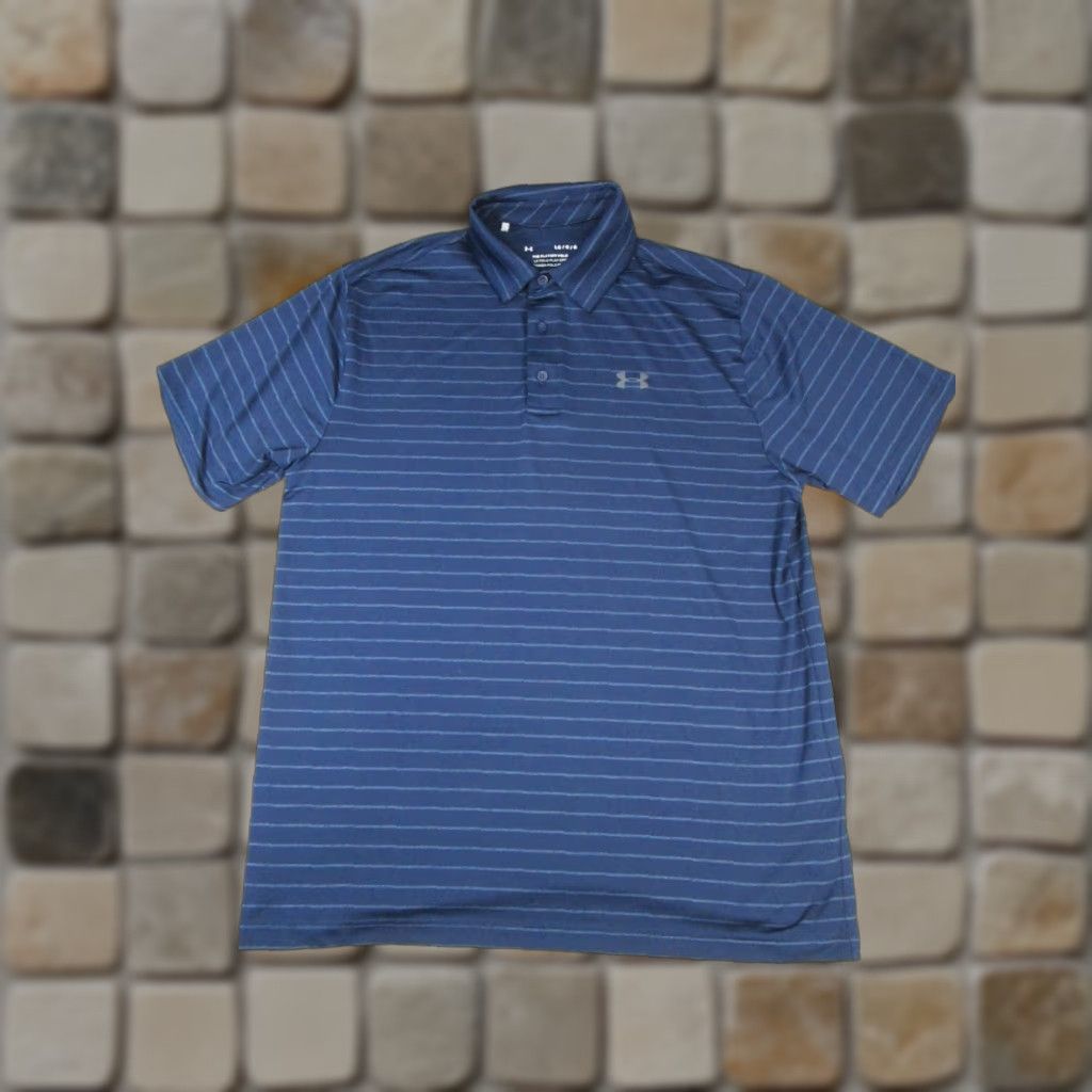 Under Armour Under Armour Polo Shirt Mens L Blue HeatGear Golf Striped Short Sleeve Collared polo Mens Size US L / EU 52-54 / 3 - 1 Thumbnail