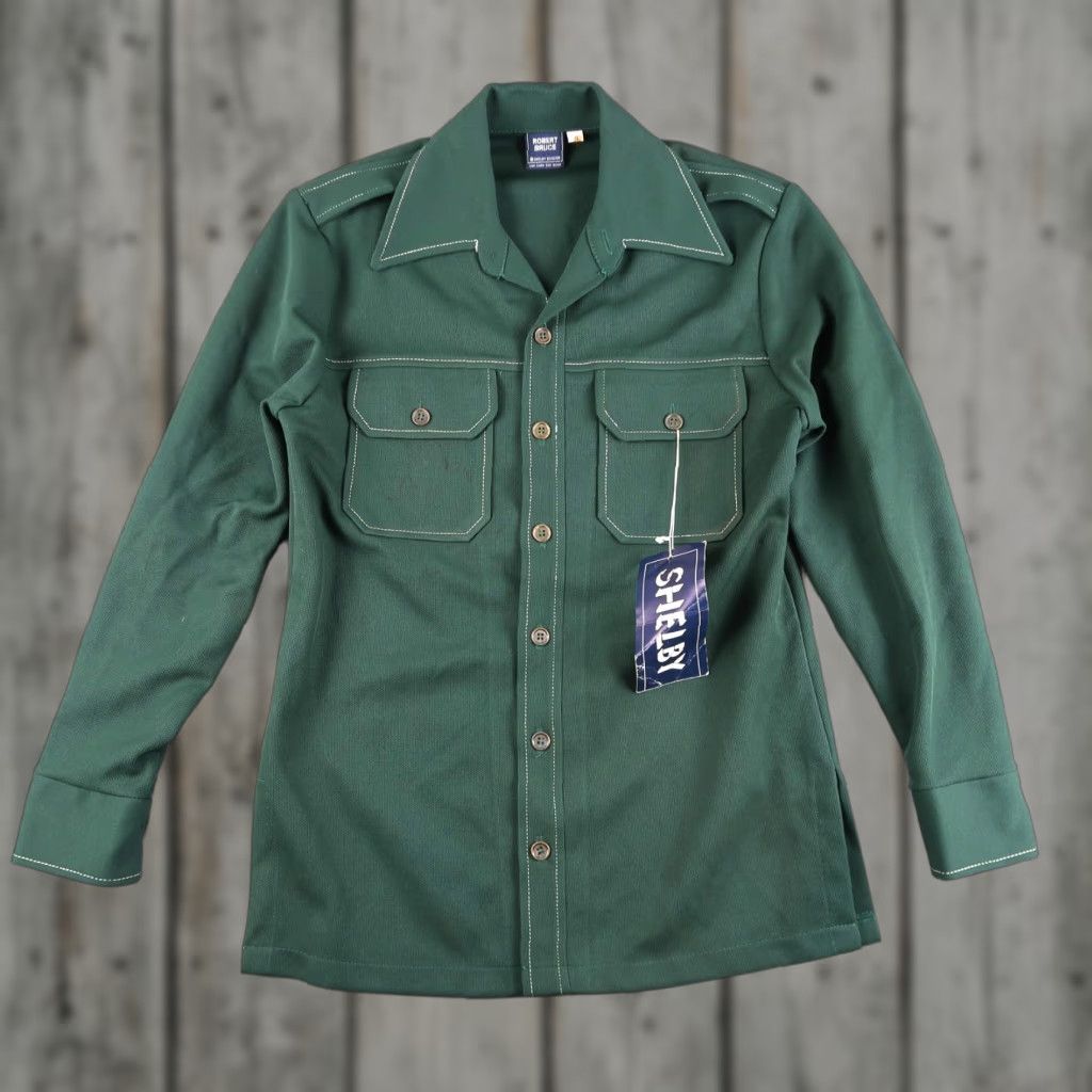 VINTAGE Robert Bruce Shelby Division Green Shirt Button Up Men’s S Polyester Shirt Men Green Vintage Workwear 90s?