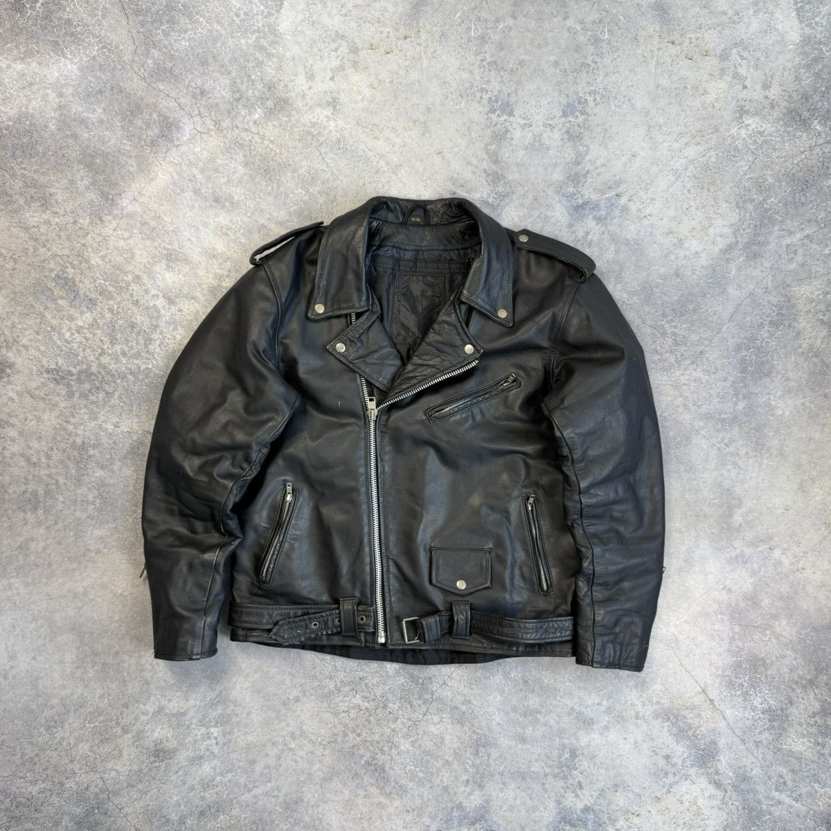 VINTAGE 90’s BLACK MOTORCYCLE LEATHER BIKER JACKET
