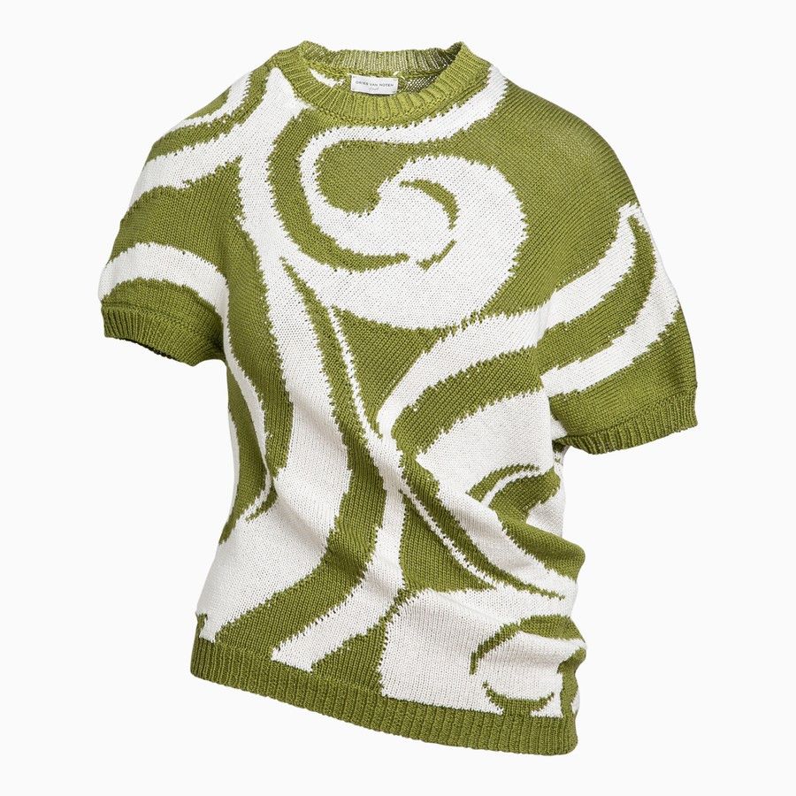 Dries Van Noten o1d2blof0824 Cotton Jersey in Green & White Size L / US 10 / IT 46 - 1 Thumbnail