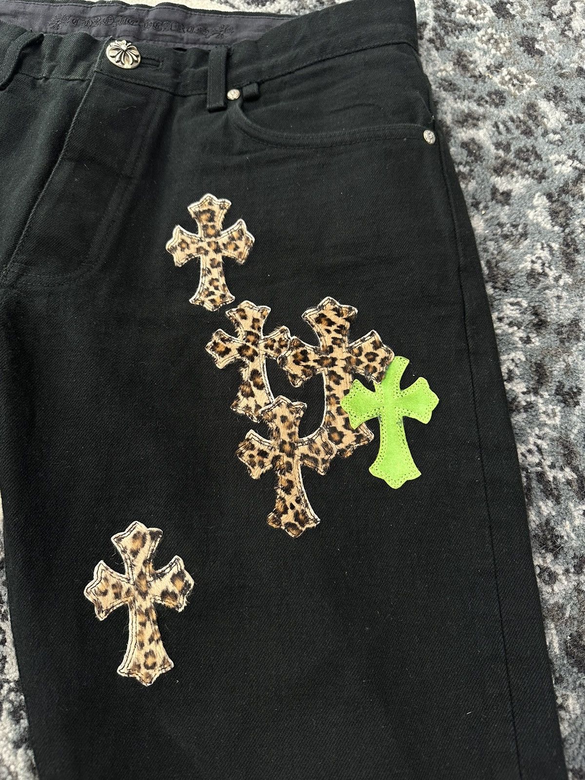 Chrome Hearts Chrome Hearts Black Cheetah Lime Cross Patch Jeans Size US 34 / EU 50 - 2 Thumbnail