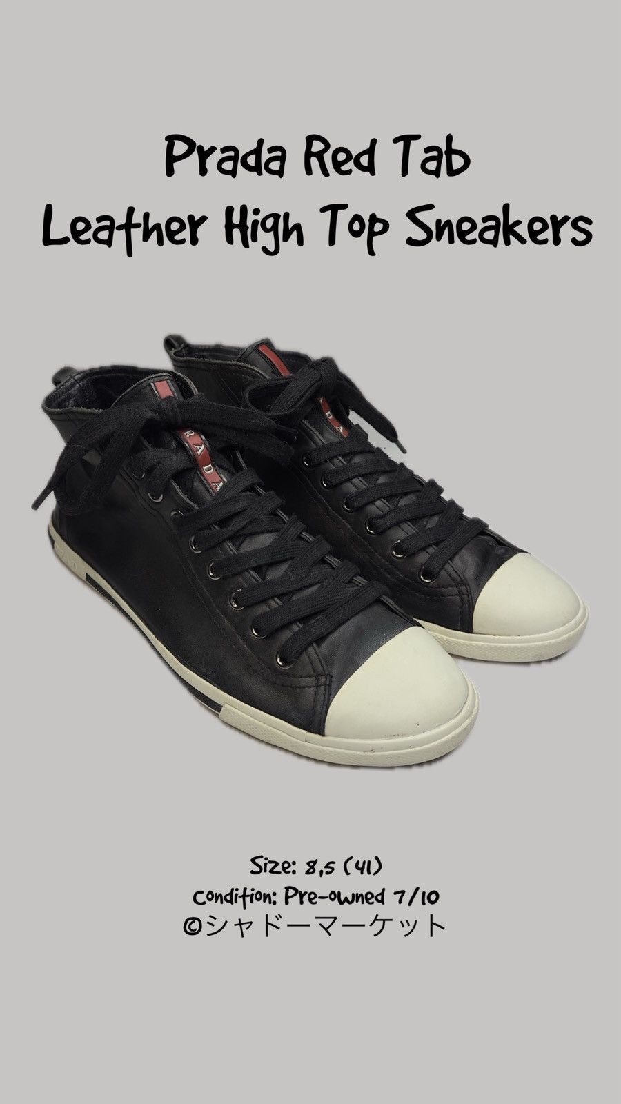 Prada Prada Red Tab Leather High Top Sneakers Size 8.5 EU 41 Black Size US 8.5 / EU 41-42 - 1 Thumbnail