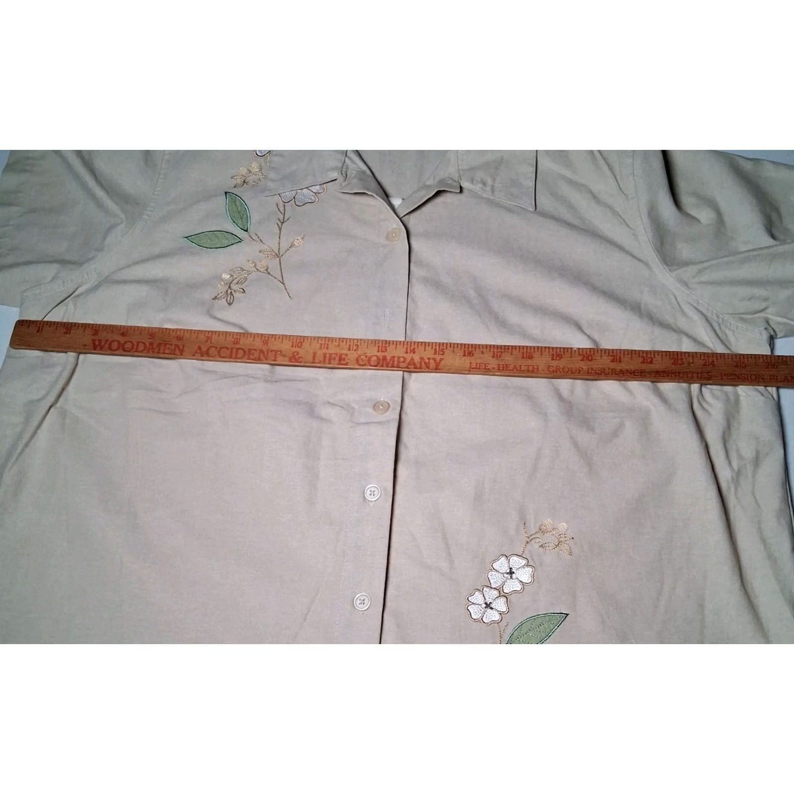 Basic Editions VINTAGE Basic Editions Shirt Plus Size 2X Beige Linen Floral Short Sleeve NEW Size XXL / US 16-18 / IT 52-54 - 3 Thumbnail