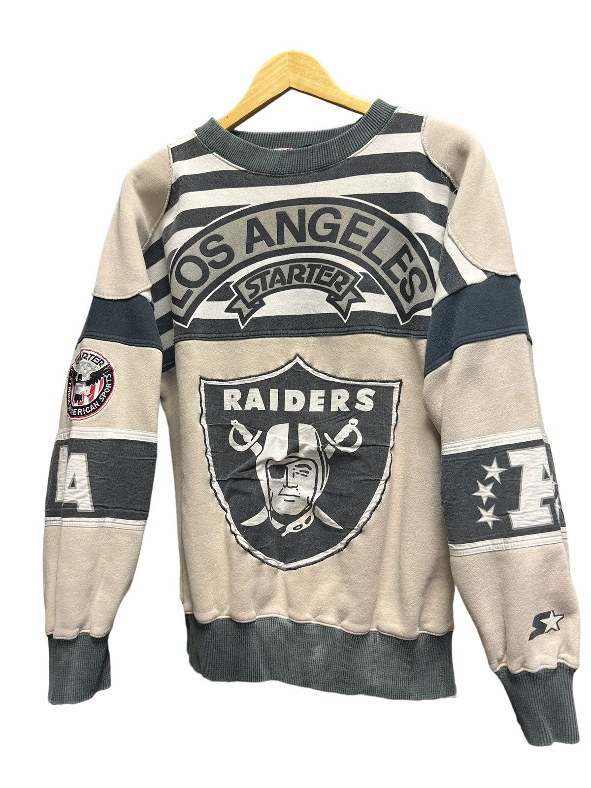 image of Raiders Vintage Starter 80’S Crew Neck La Vegas Nfl in Beige, Men's (Size Large)