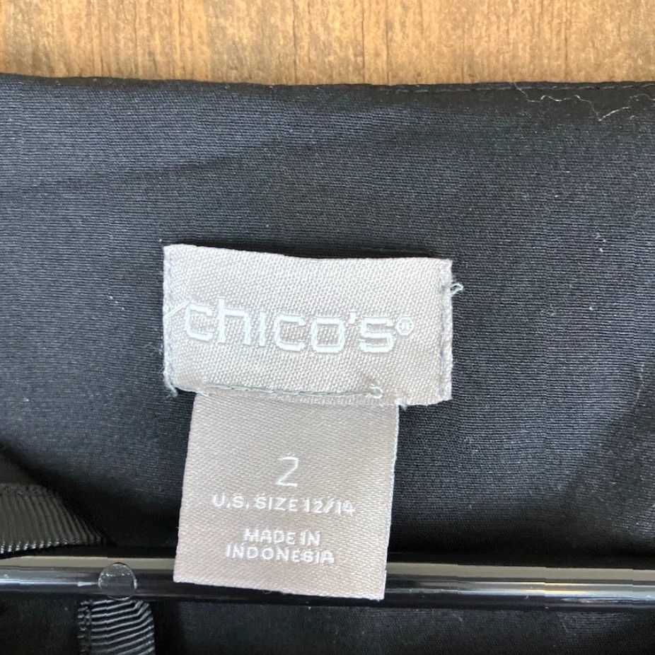 Vintage Chicos Womens Jacket Black Full Zip 3/4 Sleeve Front Pockets Stretch 2 (L) Size L / US 10 / IT 46 - 6 Thumbnail