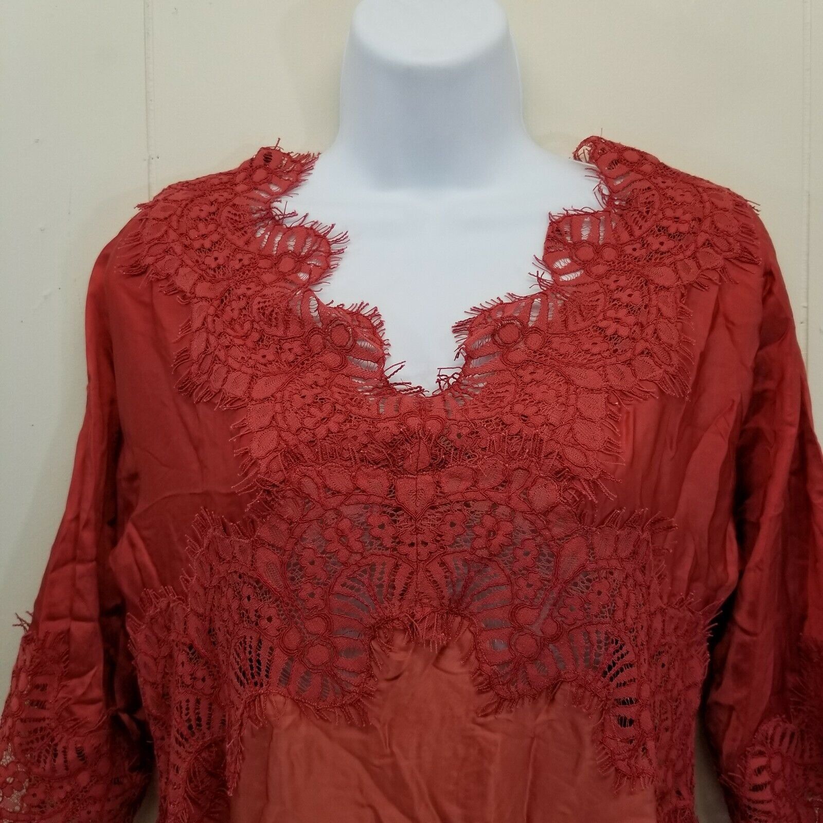 Anthropologie Anthro Moulinette Souers XS Shirt Top Blouse Orange Red Lace Size XS / US 0-2 / IT 36-38 - 2 Thumbnail