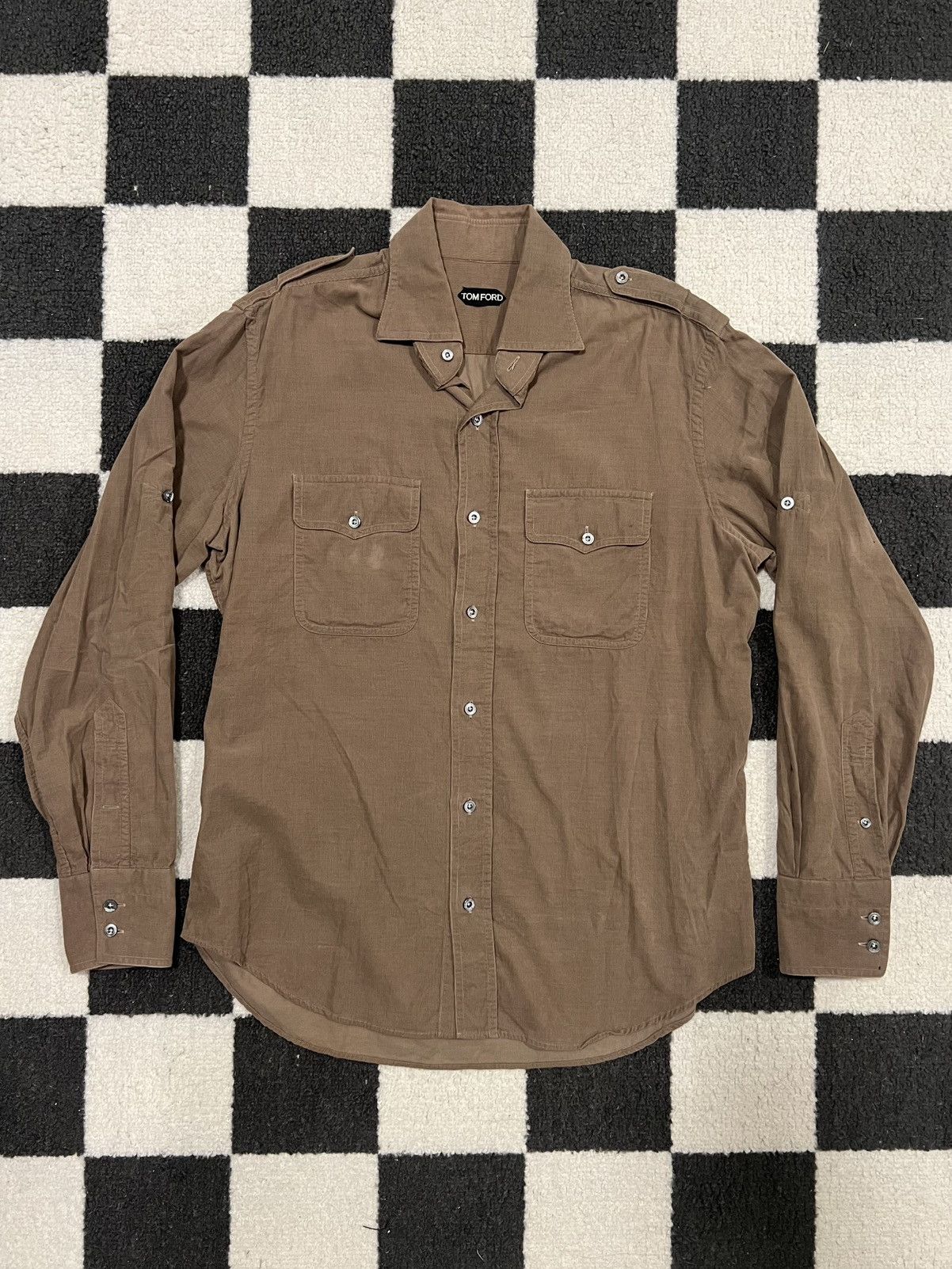Pre-owned Tom Ford Military Corduroy Button Shirt In Brown