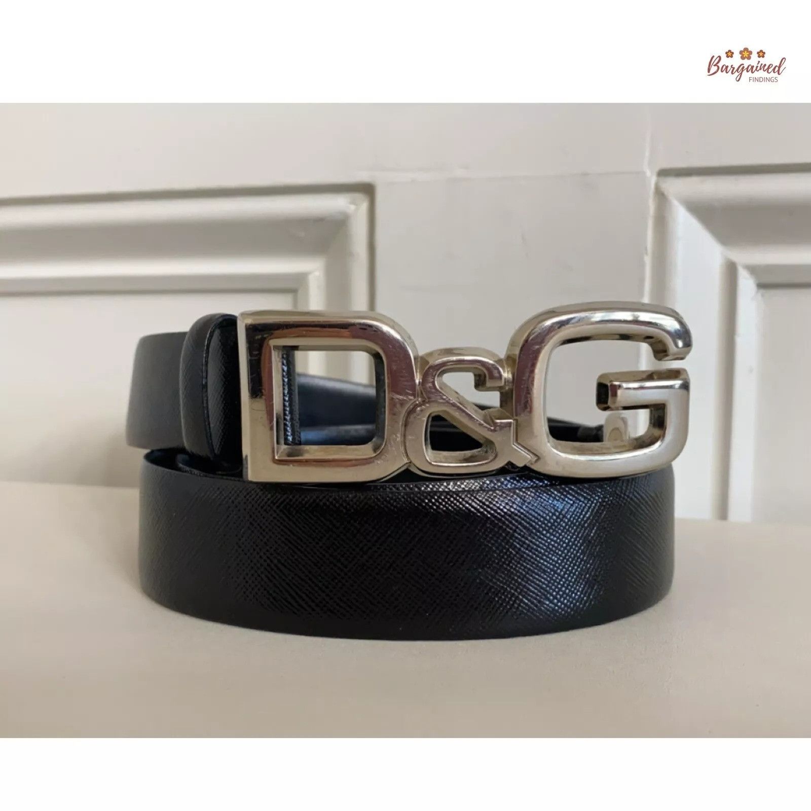 Dolce & Gabbana Dolce & Gabbana Black Patent Leather Silver D&G Buckle Belt Size 32 - 1 Thumbnail