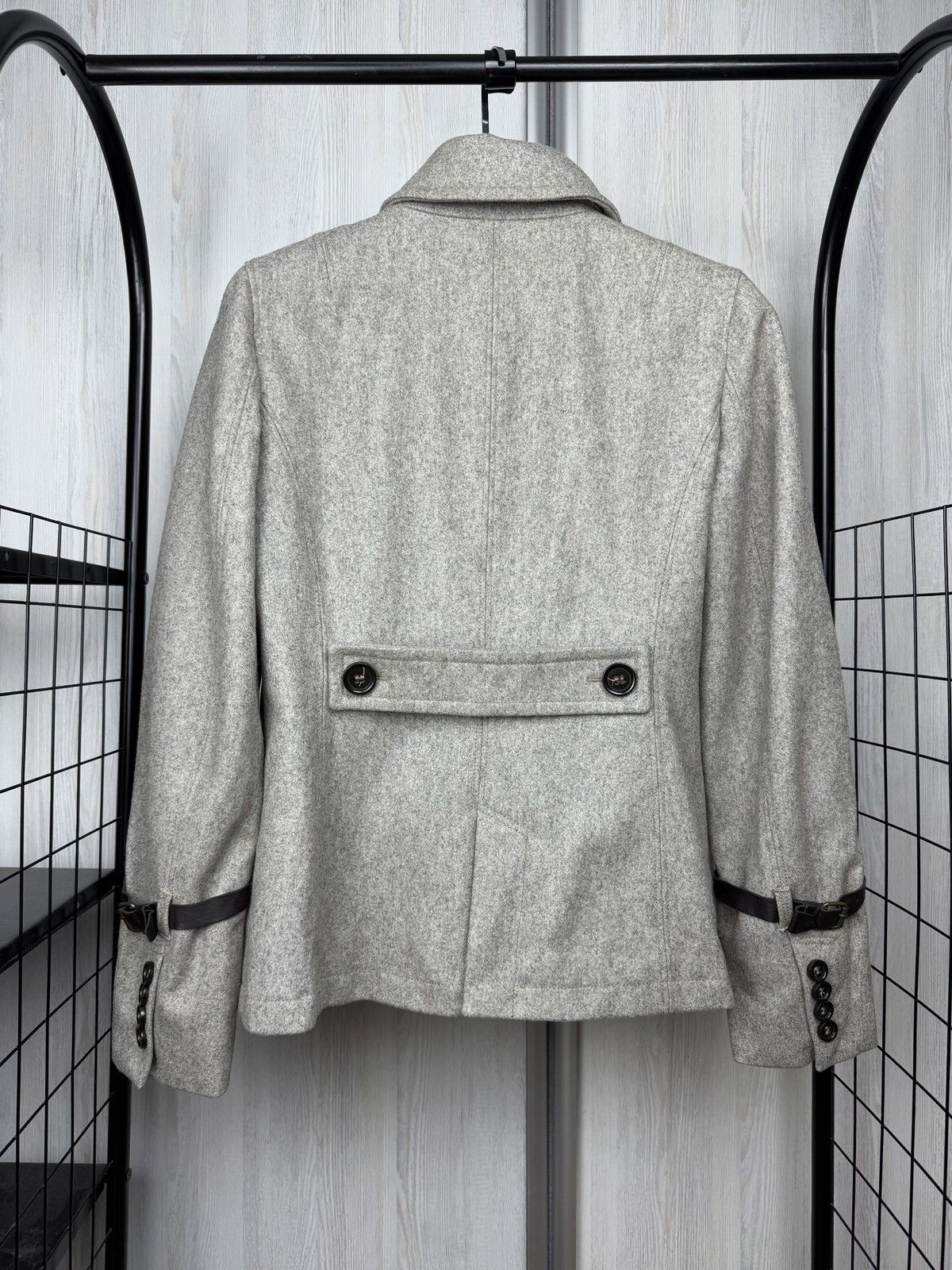 Other ChatCwin Grey Wool Double-Breasted Coat leather trim size 46 Size L / US 10 / IT 46 - 9 Thumbnail