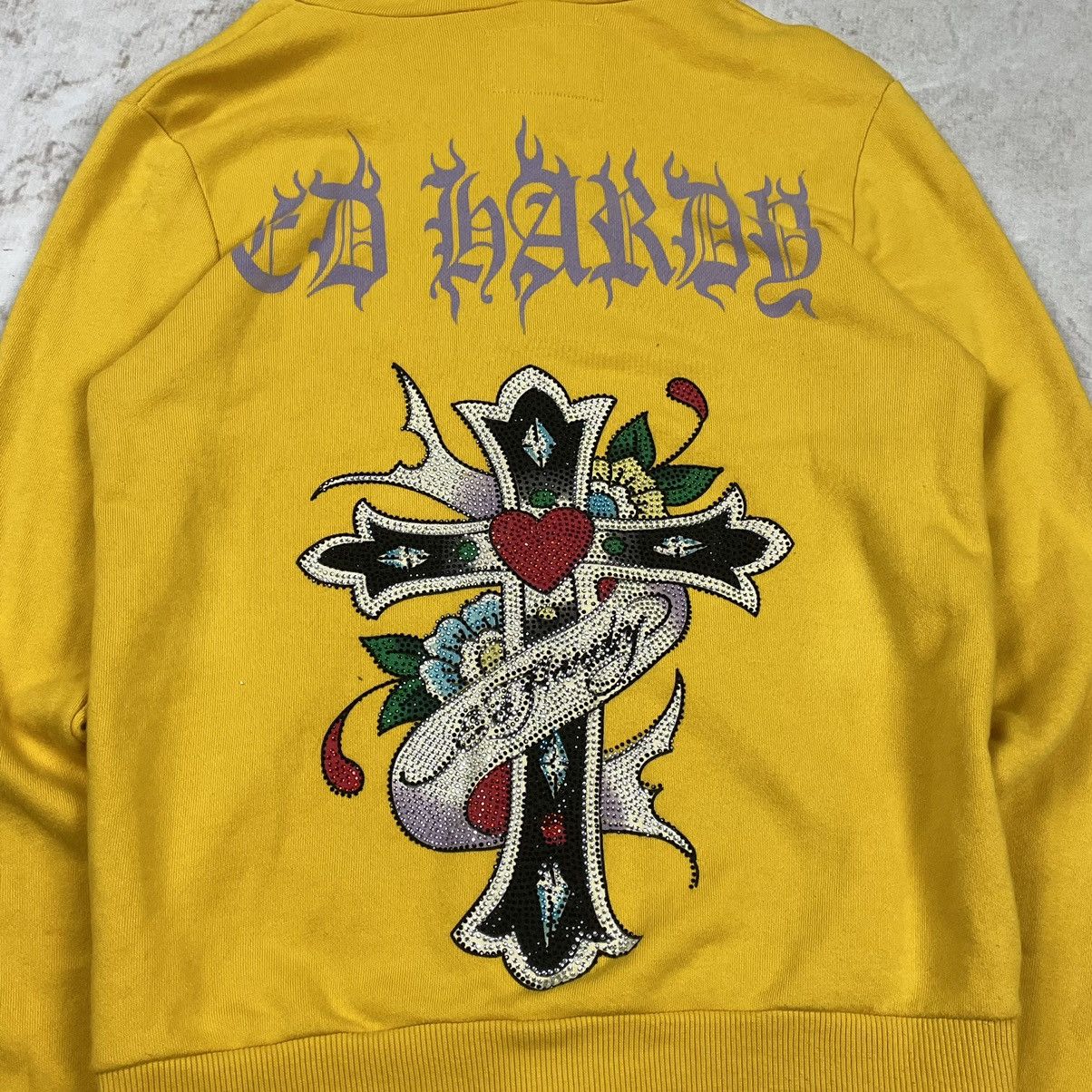 Ed Hardy × Vintage Vintage Ed Hardy Cross Rhinestones Y2K Zip Hoodie Size S / US 4 / IT 40 - 6 Thumbnail
