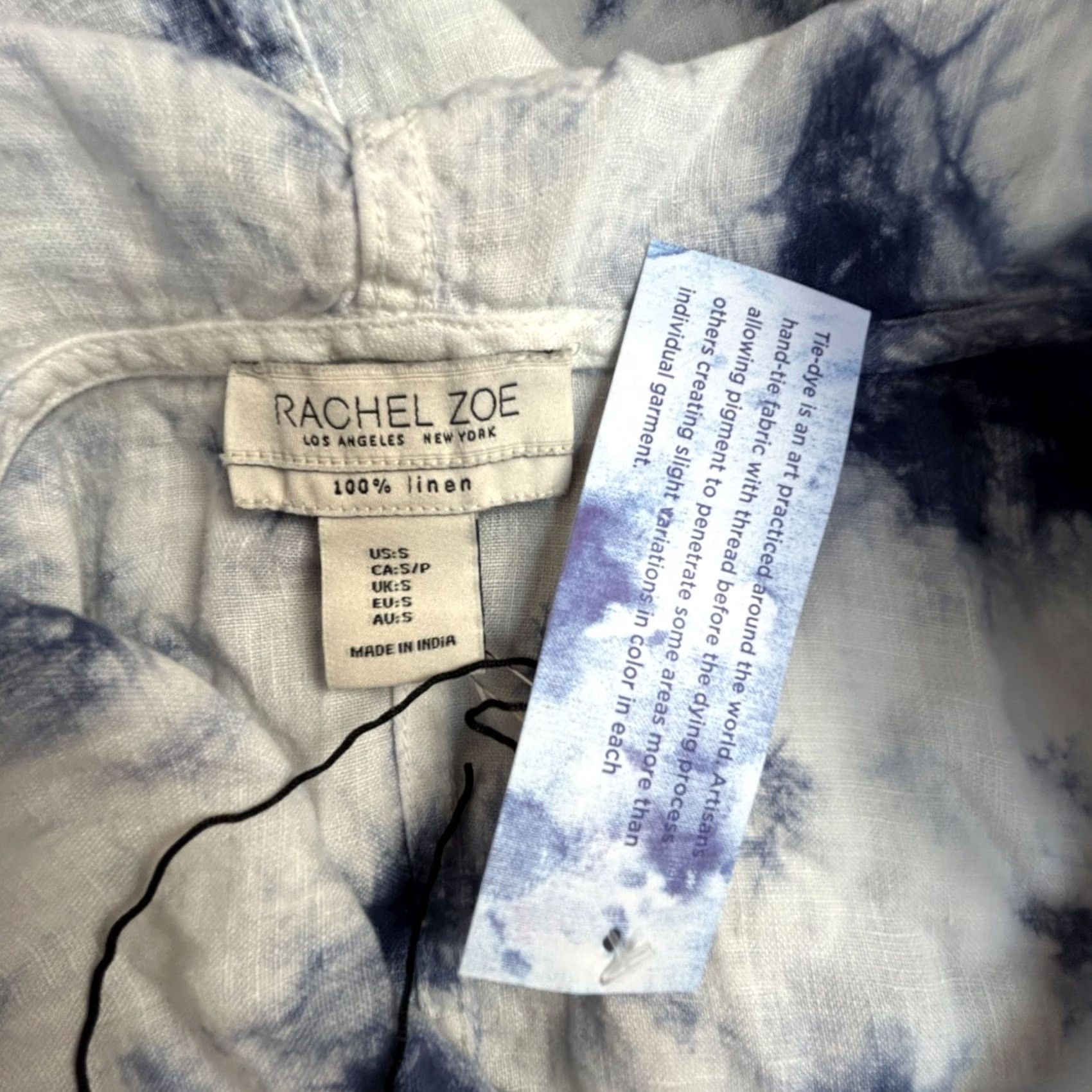 Rachel Zoe Rachel Zoe Womens Blue & White Tie-Dye Linen Hooded Button-Up Shirt Small New Size S / US 4 / IT 40 - 3 Thumbnail