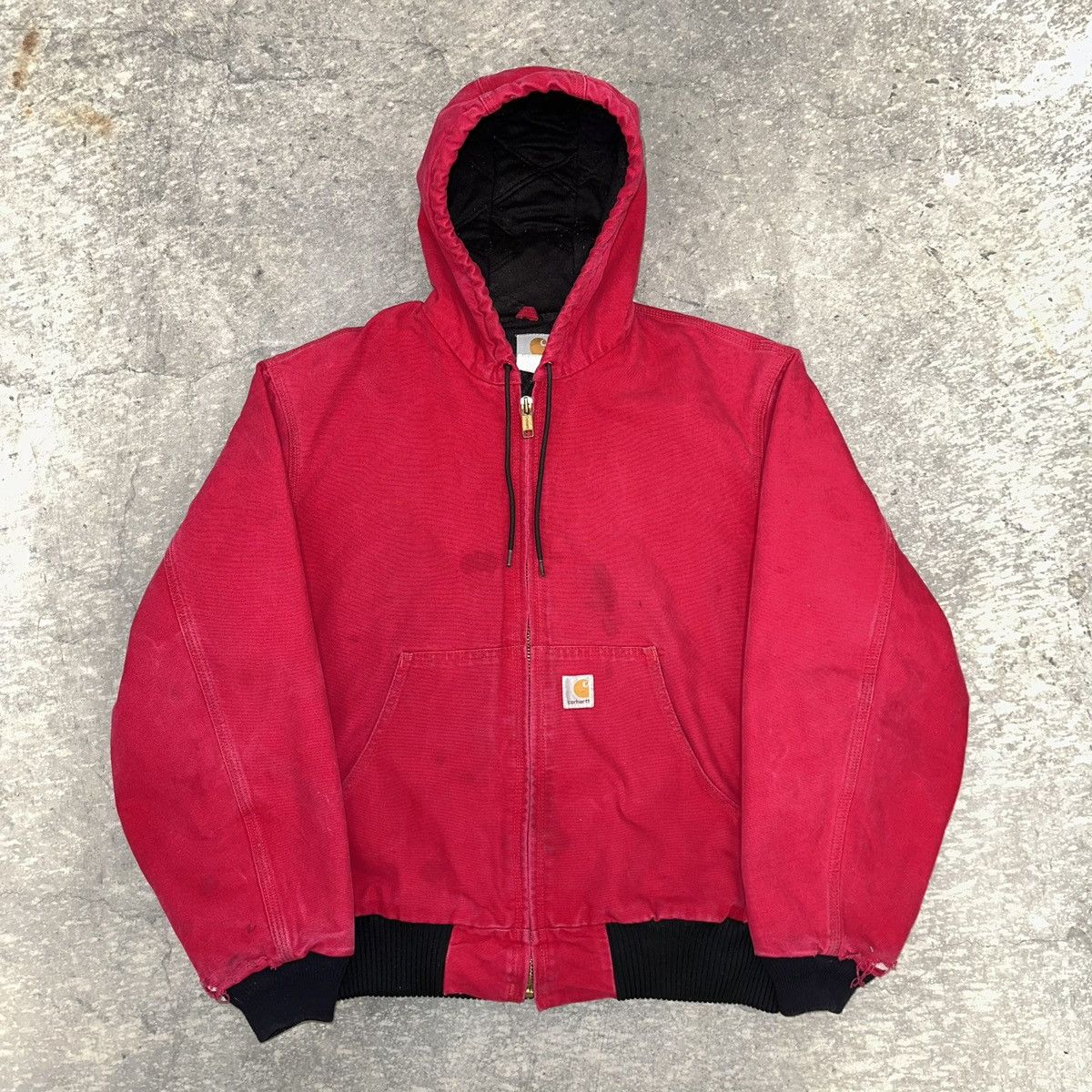 image of Red Carhartt Hooded Work Wear Jacket L140, Men's (Size Large)