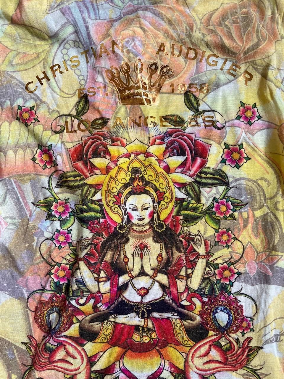 Christian Audigier Christian Audigier Women Buddha Yellow Printed Polo Shirt Size M / US 6-8 / IT 42-44 - 13 Thumbnail
