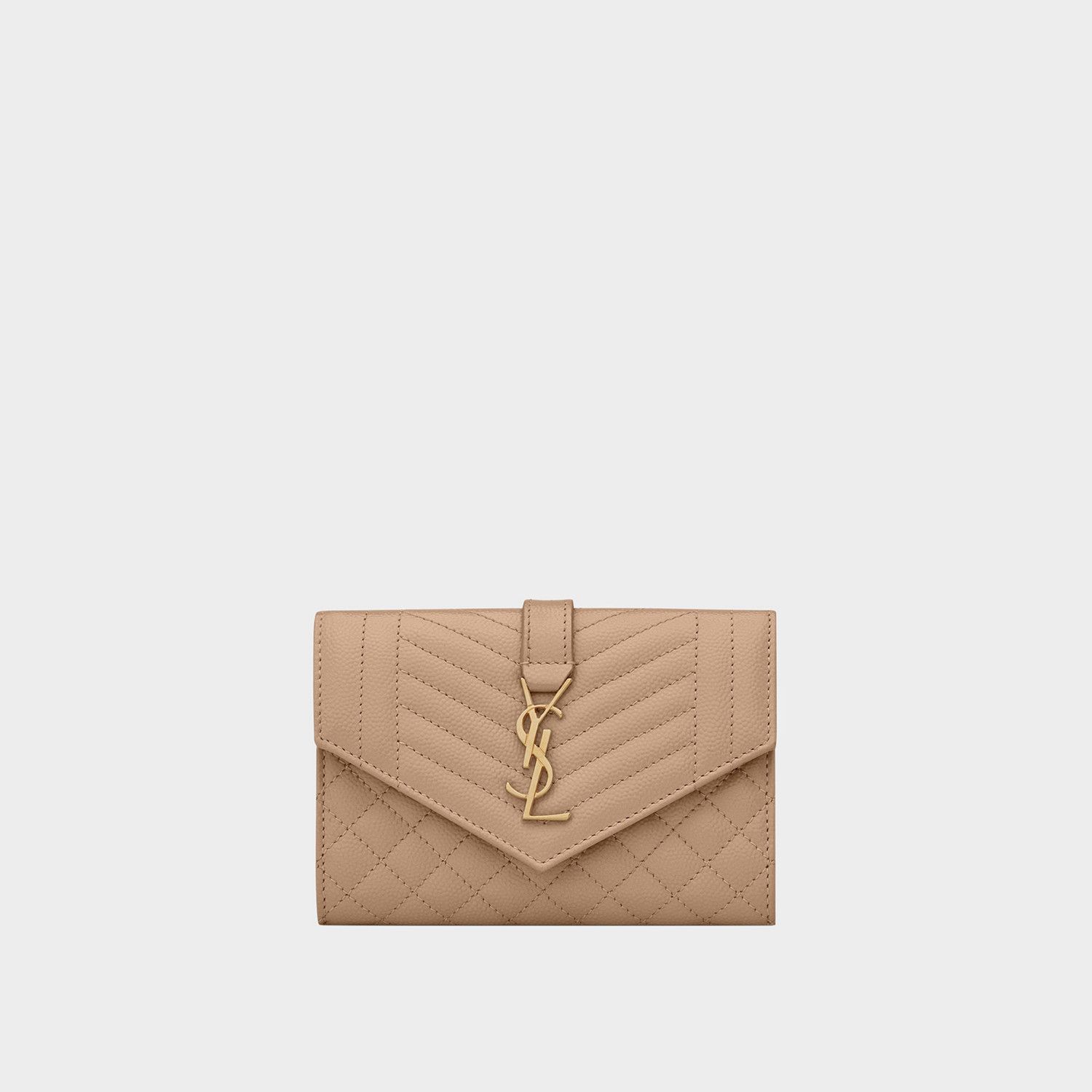 Saint Laurent Paris o1b1hav110125 Size: OS / Envelope Flap Card Case Dark Beige Size ONE SIZE - 1 Thumbnail