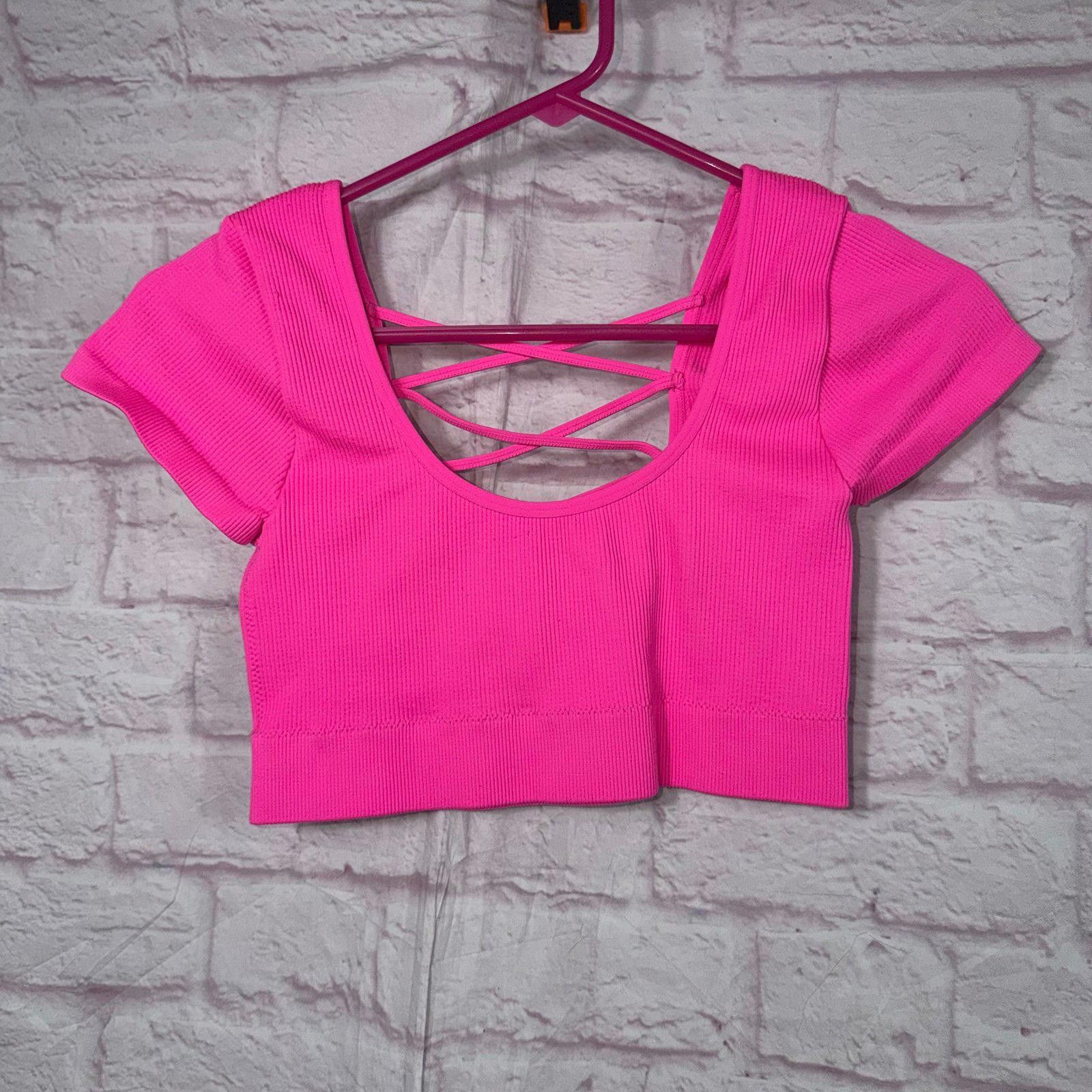 Other Aerie Medium Pink Ribbed Criss-Cross Back Crop Top Size M / US 6-8 / IT 42-44 - 1 Thumbnail
