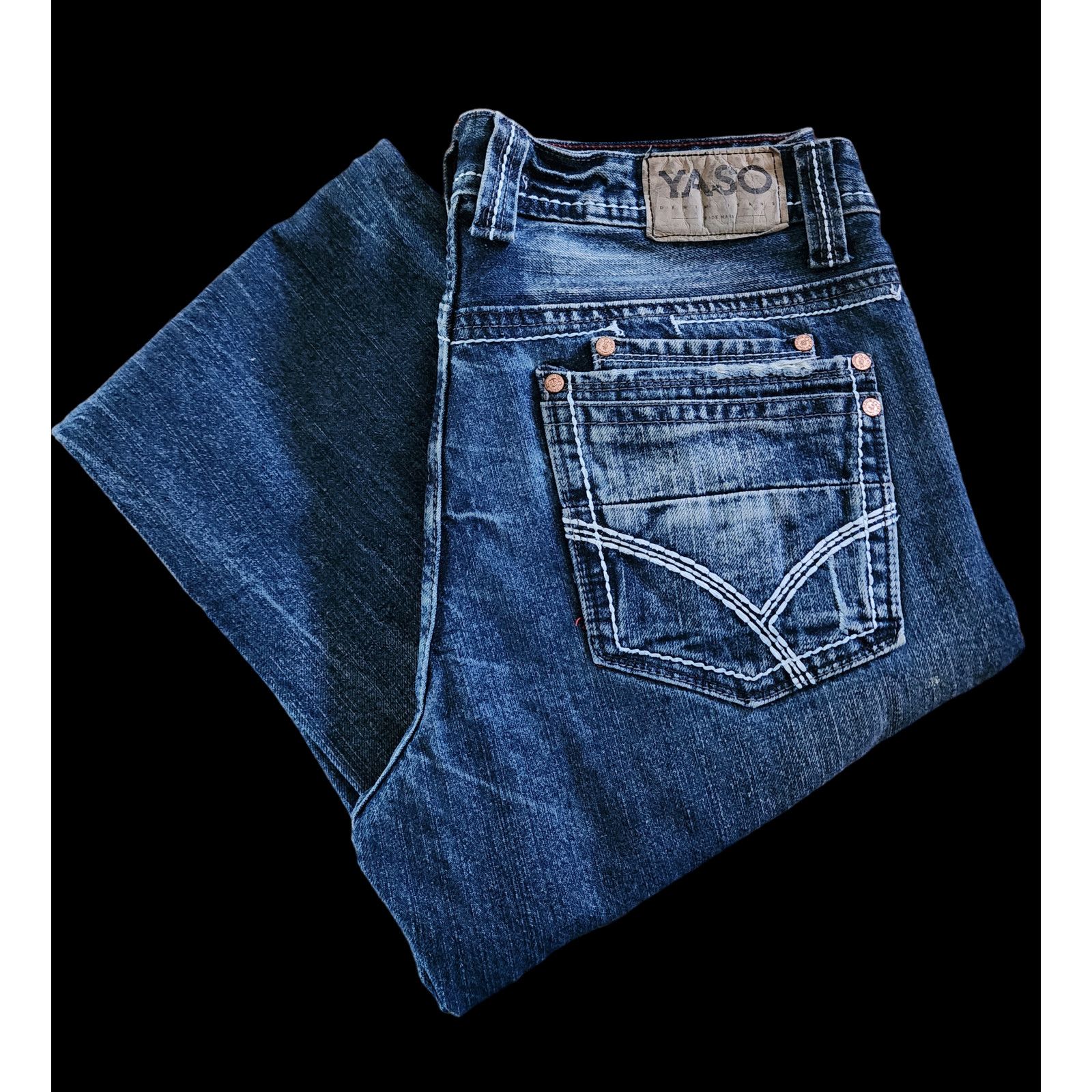 Other YASO men denim distressed blue jeans white stitching W32 L33 Size US 32 / EU 48 - 1 Thumbnail