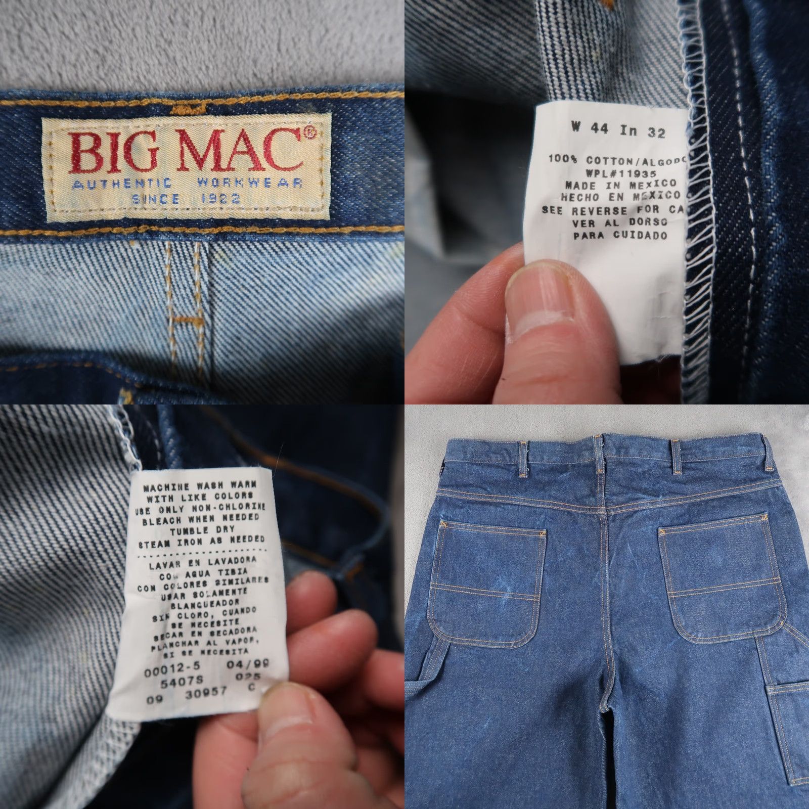 Vintage VINTAGE Big Mac Denim Carpenter Jeans Work Pants 44x32 Blue 1990s Mens Jeans Size US 44 / EU 60 - 9 Thumbnail